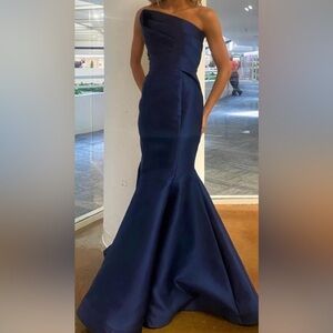 Nicole Bakti Navy One Shoulder Dress